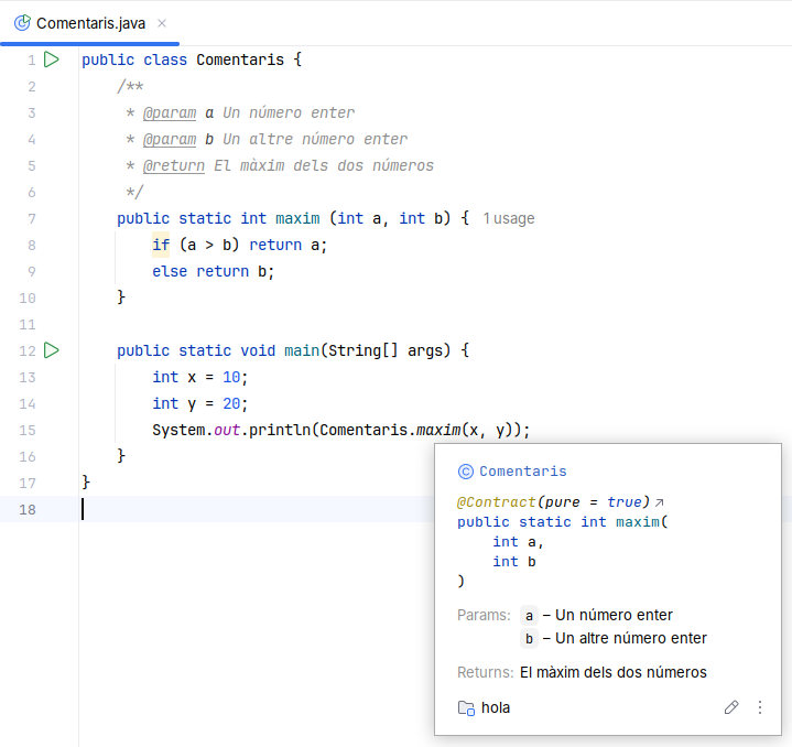 Comentaris javaDoc