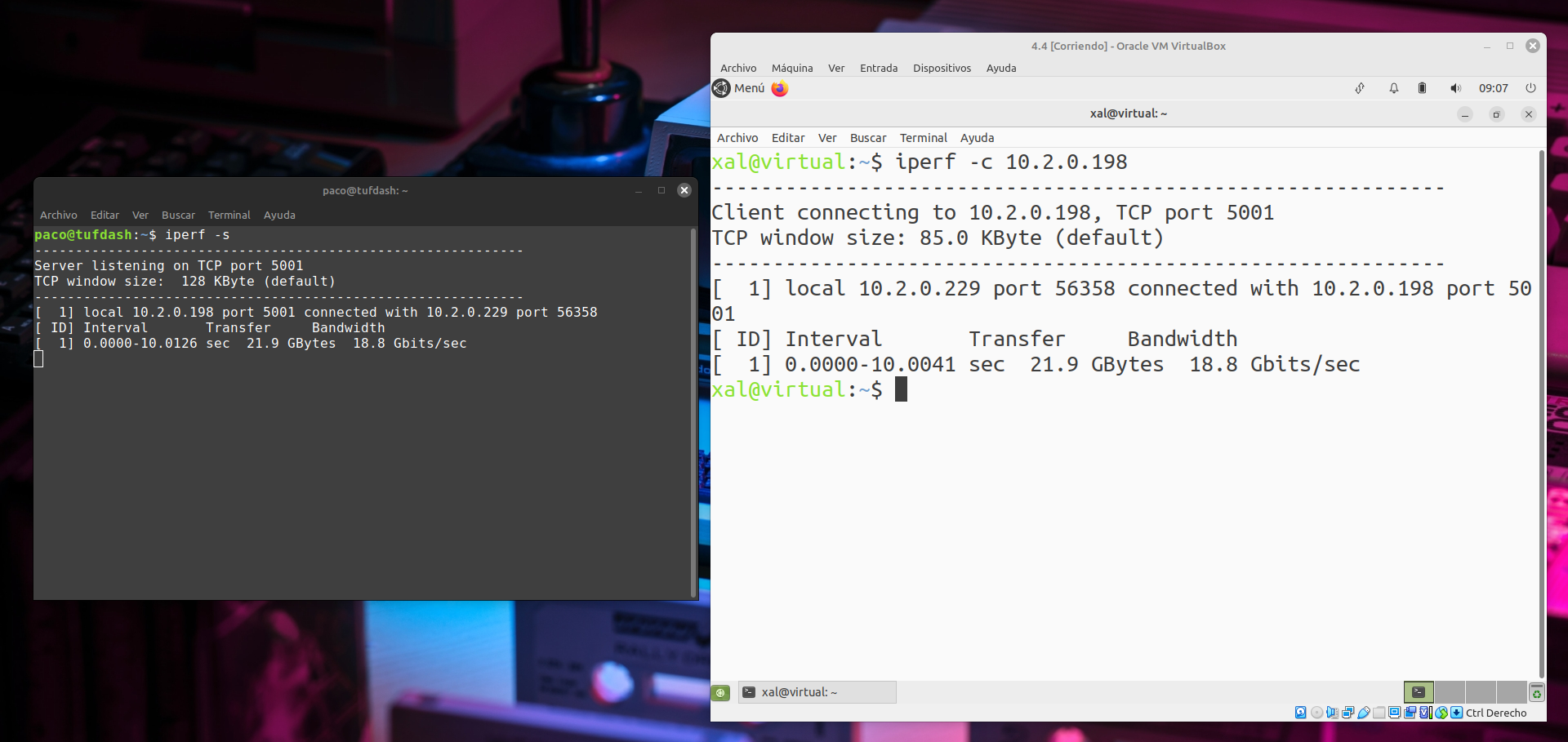 iperf en execució